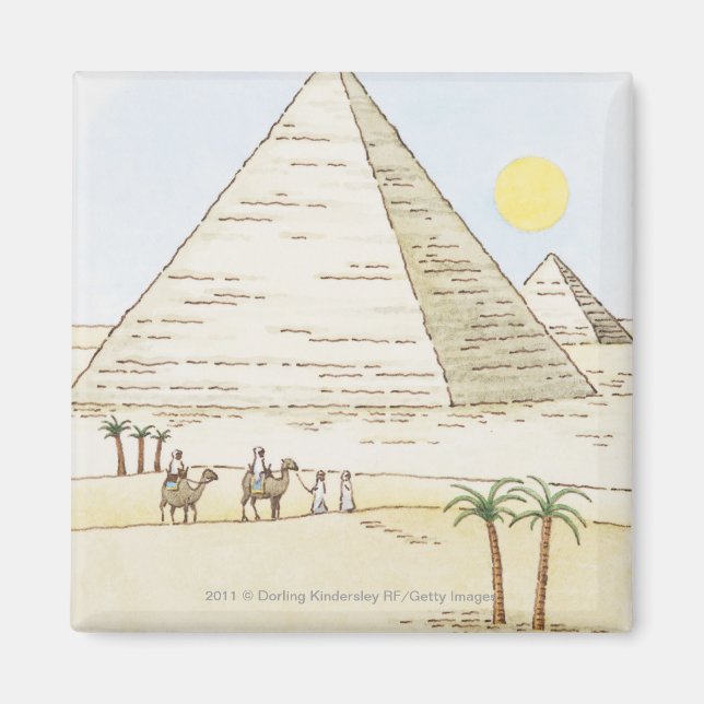 Illustration av pyramider och manar med kameler magnet (Framsidan)