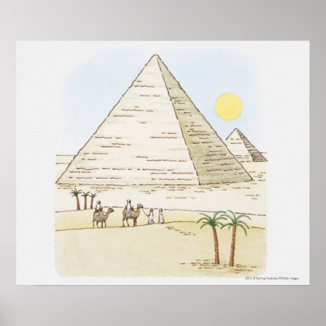 Illustration av pyramider och manar med kameler poster (Framsidan)