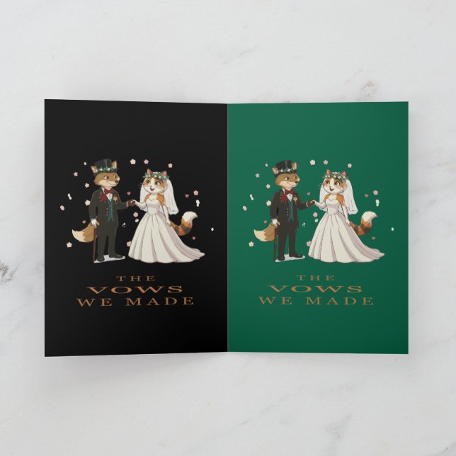 Illustration av räv och katt bröllopsdag kort (Inuti)