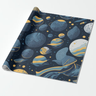 illustration av realistiska planeter i mönster presentpapper