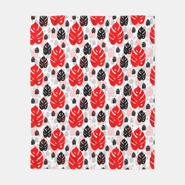 Illustration av Red Black Löv Abstrakt  Shape Möns Fleecefilt (Framsidan)