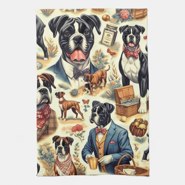 Illustration av Retro Boxer-Hund Kökshandduk (Vertikal)