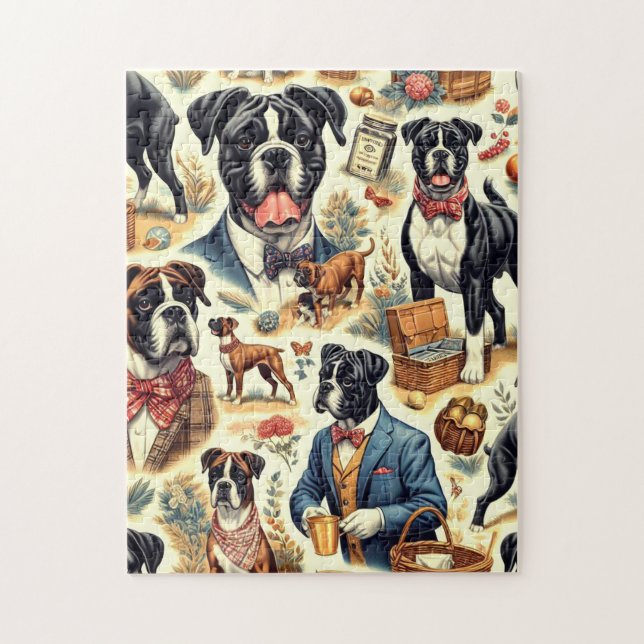 Illustration av Retro Boxer-Hund Pussel (Vertikal)