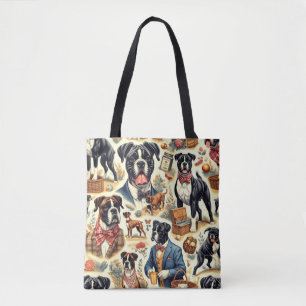 Illustration av Retro Boxer-Hund Tygkasse