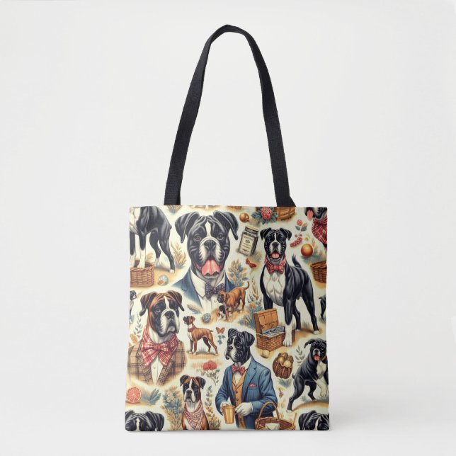 Illustration av Retro Boxer-Hund Tygkasse (Framsida)