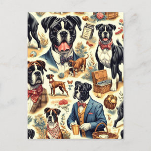 Illustration av Retro Boxer-Hund Vykort