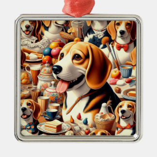 Illustration av Retro Cute Beagle Julgransprydnad Metall