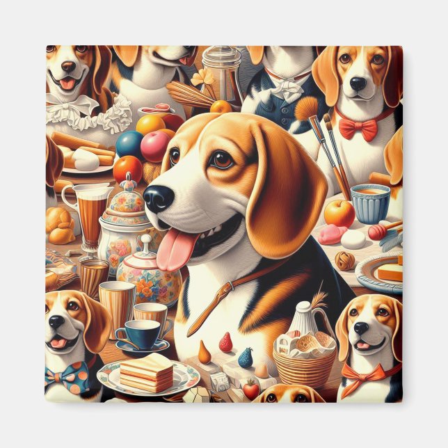 Illustration av Retro Cute Beagle Magnet (Framsidan)