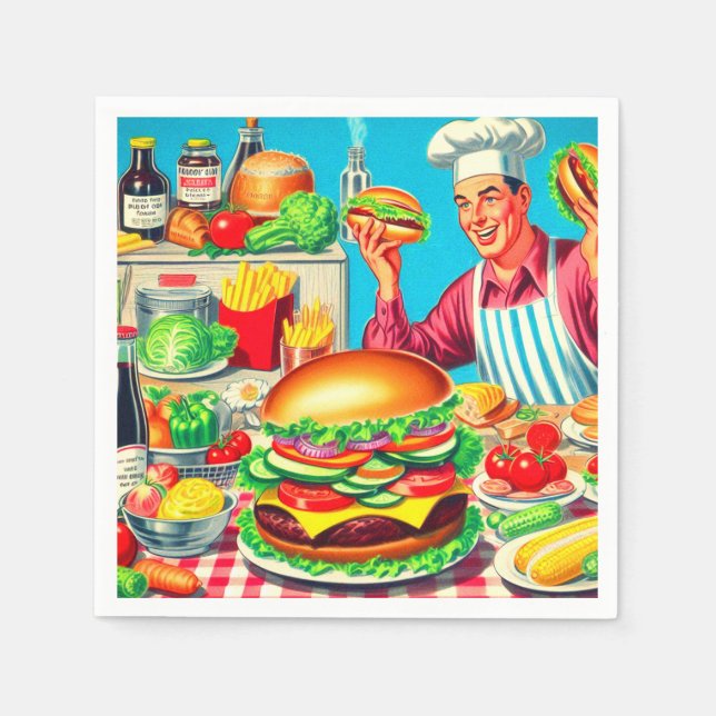 Illustration av Retro Hamburger Tecknad Pappersservett (Framsidan)