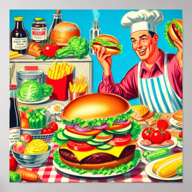Illustration av Retro Hamburger Tecknad Poster (Framsidan)