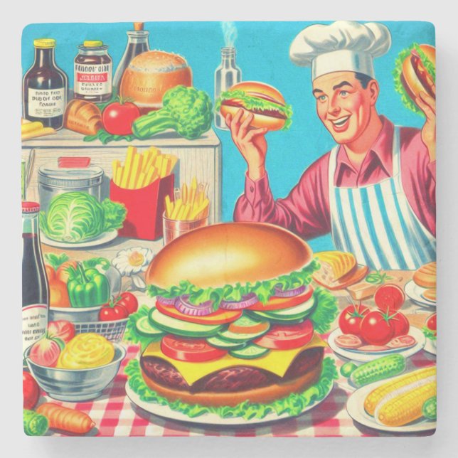 Illustration av Retro Hamburger Tecknad Stenunderlägg (Framsidan)