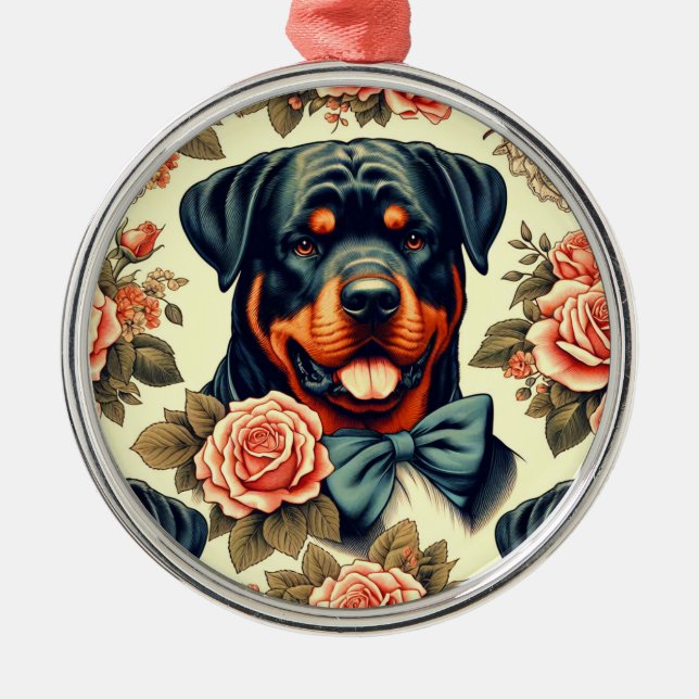Illustration av Retro Rottweiler Julgransprydnad Metall (Framsidan)