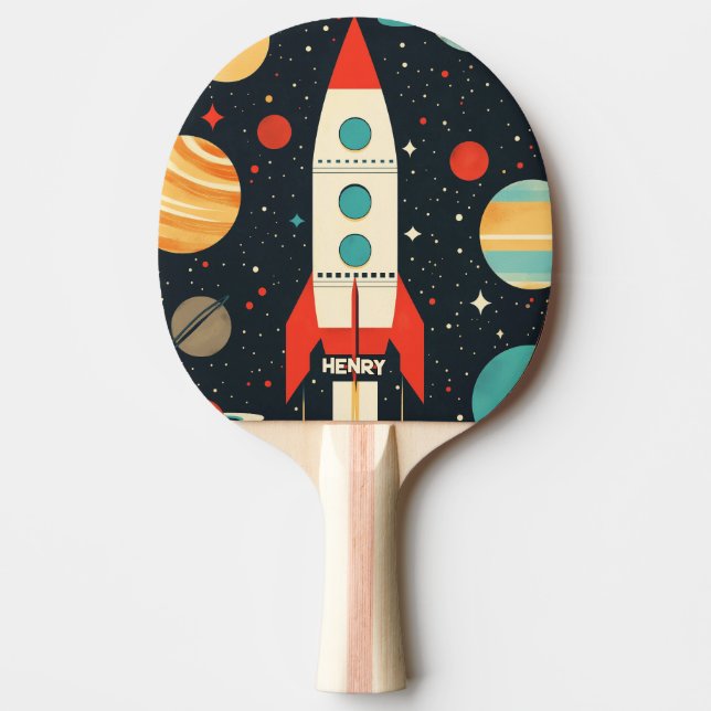 Illustration av Retro Space-raketer Pingisracket (Framsidan)