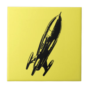 Illustration av Retro Spaceship Rocket Kakelplatta
