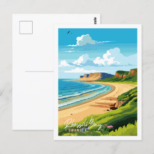 illustration av Rhossili Bay Swansea vintage resor Vykort