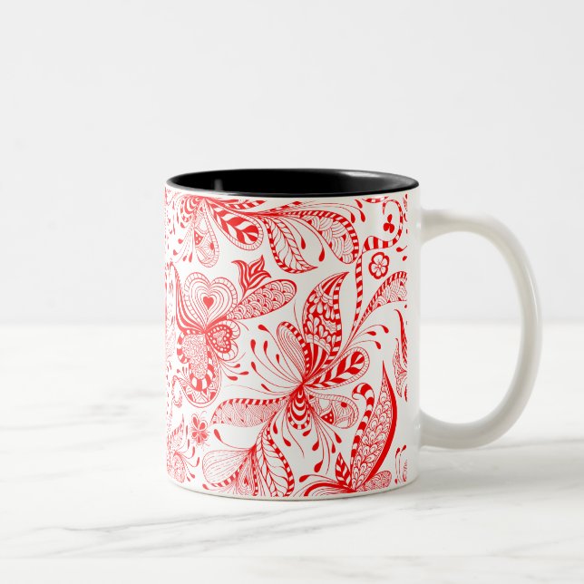 Illustration av röda blommor och hörn Två-Tonad mugg (Höger)