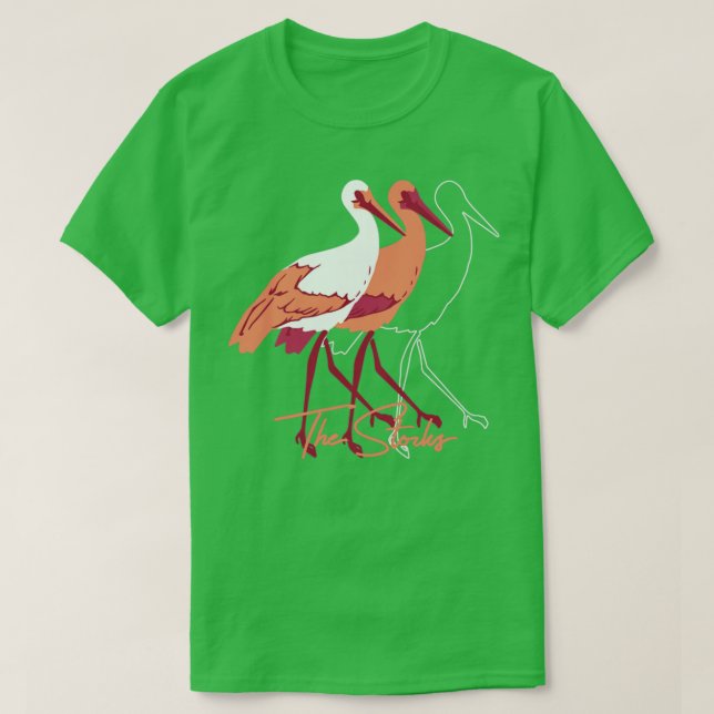 Illustration av röda och vita stork t shirt (Design framsida)