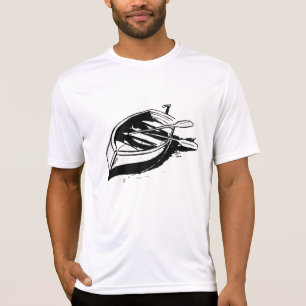 Illustration av roddbåt, nautisk svart-vit stil t shirt
