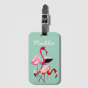illustration av rosa flamingo-vattenfärg för rolig bagagebricka