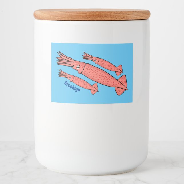 illustration av rosa lycklig-bläckfiskens tecknad mat etiketter (Framsida)