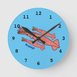illustration av rosa lycklig-bläckfiskens tecknad rund klocka