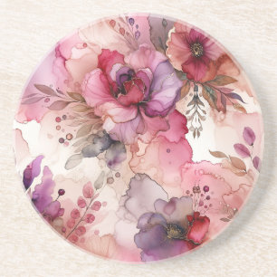 Illustration av rosa och Lila blommor Alcohol Bläc Underlägg