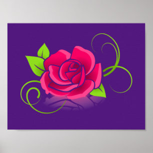 Illustration av rosa ros i Lila Poster