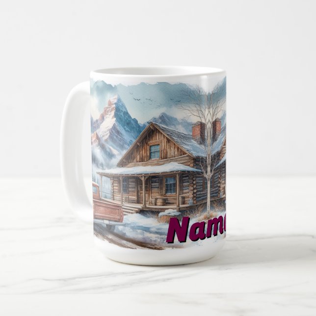 Illustration av Rustic Mountain Cabin Kaffemugg (Framsida vänster)
