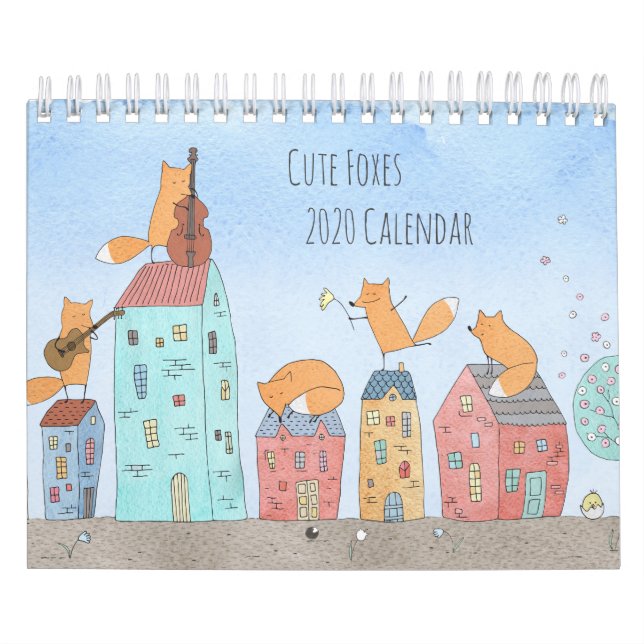 Illustration av rutnätsfärgfoxar varje månad kalender (Omslag)