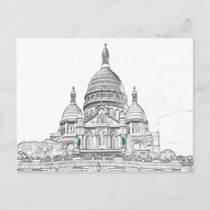 Illustration av Sacre Coeur Basilica på Montmartre Vykort