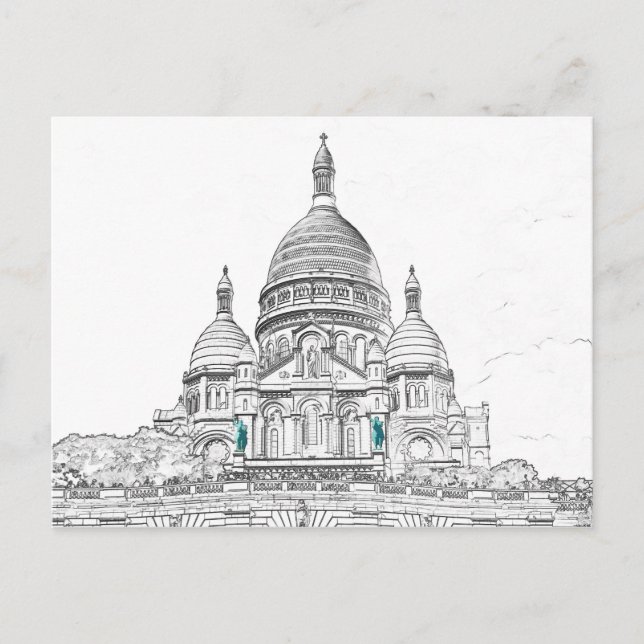 Illustration av Sacre Coeur Basilica på Montmartre Vykort (Framsida)