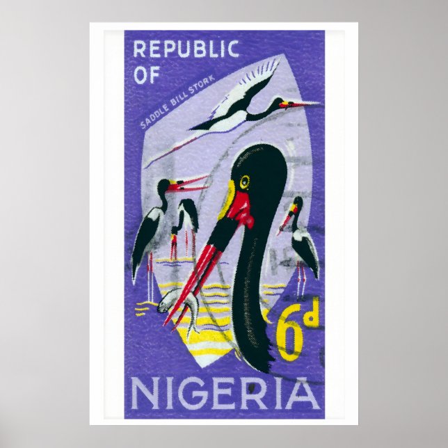 Illustration av sadelnäbbstork Nigeria 1960-70 Poster (Framsidan)