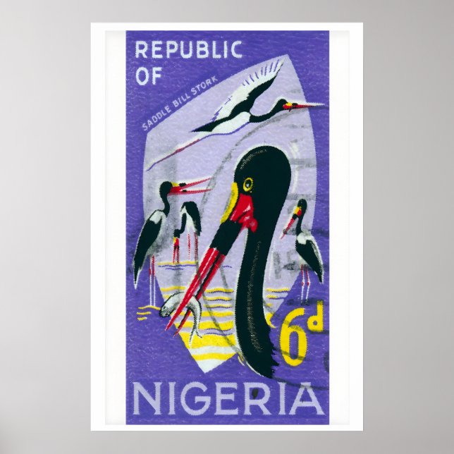 Illustration av sadelnäbbstork Nigeria 1960-70 Poster (Framsidan)