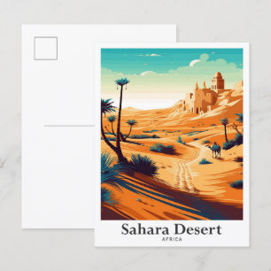 Illustration av Saharaöknen Afrika Vintage resor Vykort