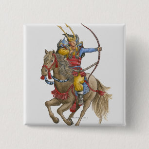 Illustration av samuraien på hållande pilbåge f knapp