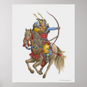 Illustration av samuraien på hållande pilbåge för poster