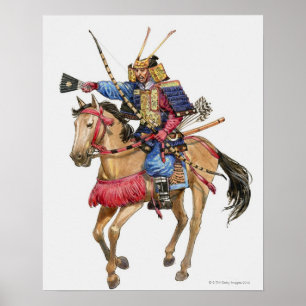 Illustration av samuraien på hästrygg poster