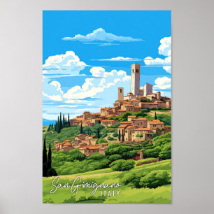 illustration av San Gimignano Italien vintage reso Poster