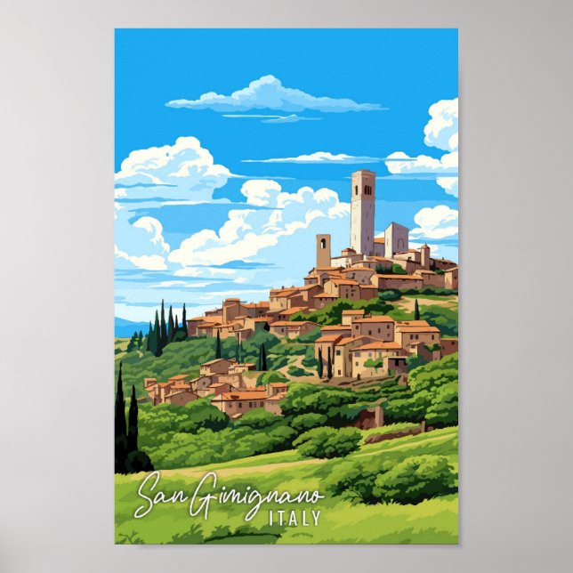illustration av San Gimignano Italien vintage reso Poster (Framsidan)