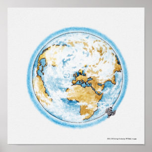 Illustration av satellit- orbiting jorden poster