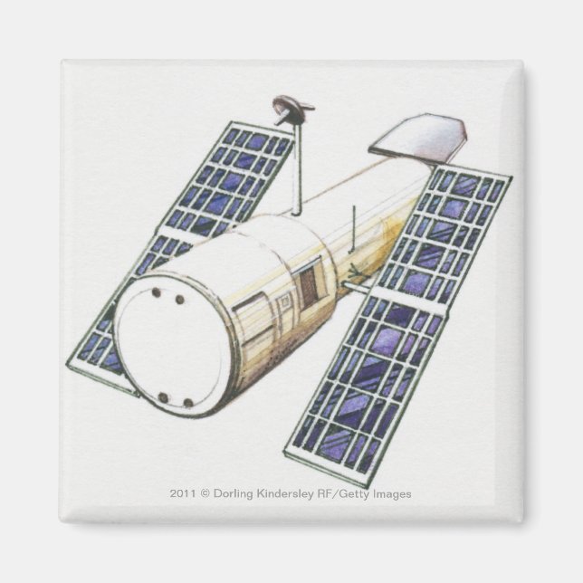 Illustration av satellit som används för att upptä magnet (Framsidan)