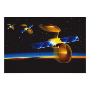 Illustration av satelliter över jord horisont fototryck