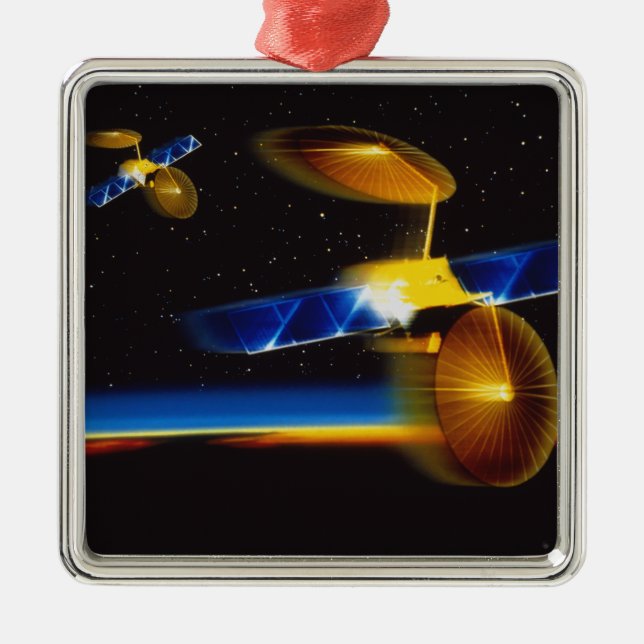 Illustration av satelliter över jordens horisont julgransprydnad metall (Framsidan)