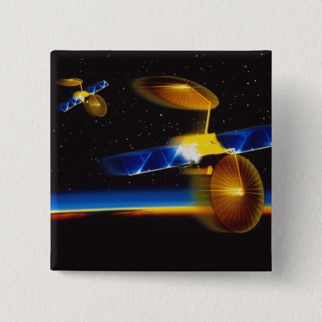 Illustration av satelliter över jordens horisont knapp (Framsida)