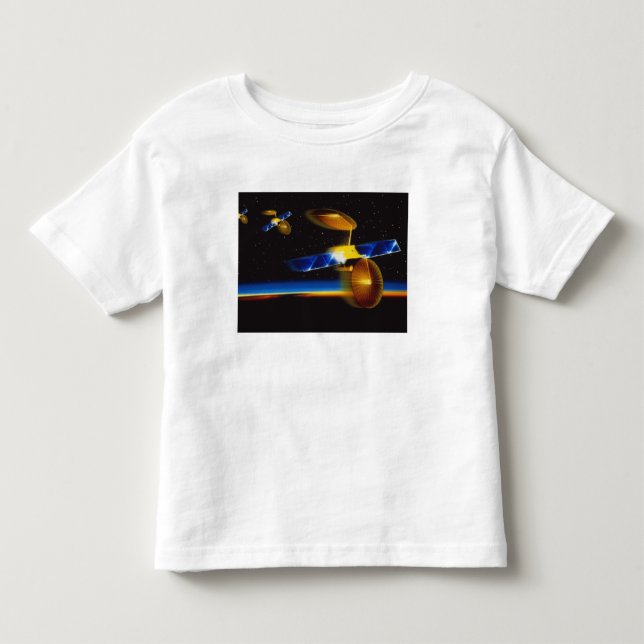 Illustration av satelliter över jordens horisont tee (Framsida)