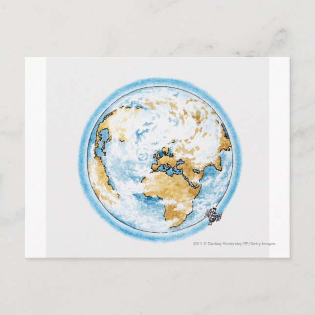 Illustration av satelliter som omger jorden vykort (Framsida)