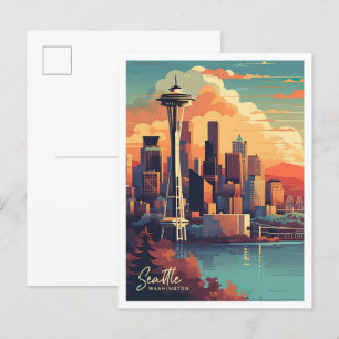 Illustration av Seattle Washington Art Vintage res Vykort