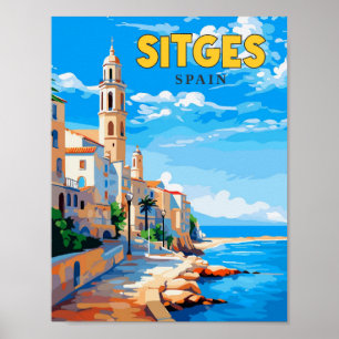 illustration av Sitges Spain vintage resor Poster