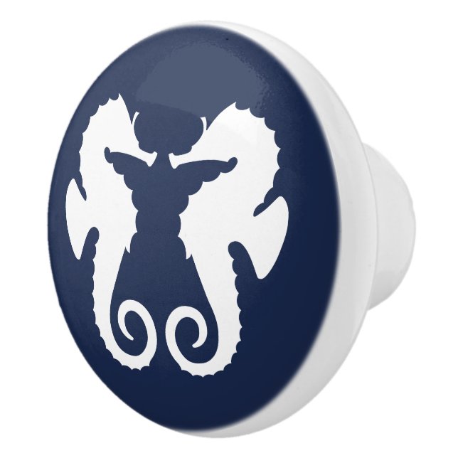 Illustration av sjöhästar med blått och vitt ljus knopp (Höger)