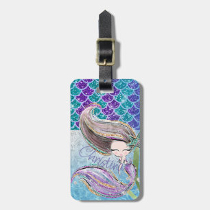 Illustration av sjöjungfru Glitter med skalor Svan Bagagebricka